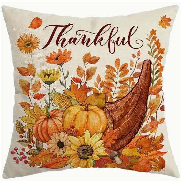 Other - 1pc Country-Rustic Thanksgiving Linen Throw Pillow Cover with Zipper Closure